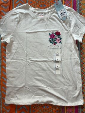 Cat & Jack White Tee with Pink and Red Floral Envelope Graphic